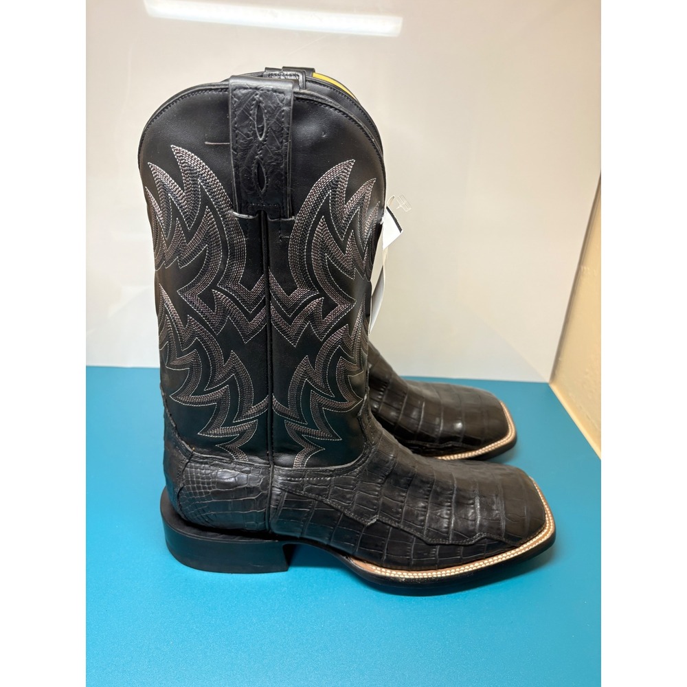 Cavenders Mens Black Caiman Tail Wide Square Toe Cowboy Boots CVMJR302-1 11.5 D